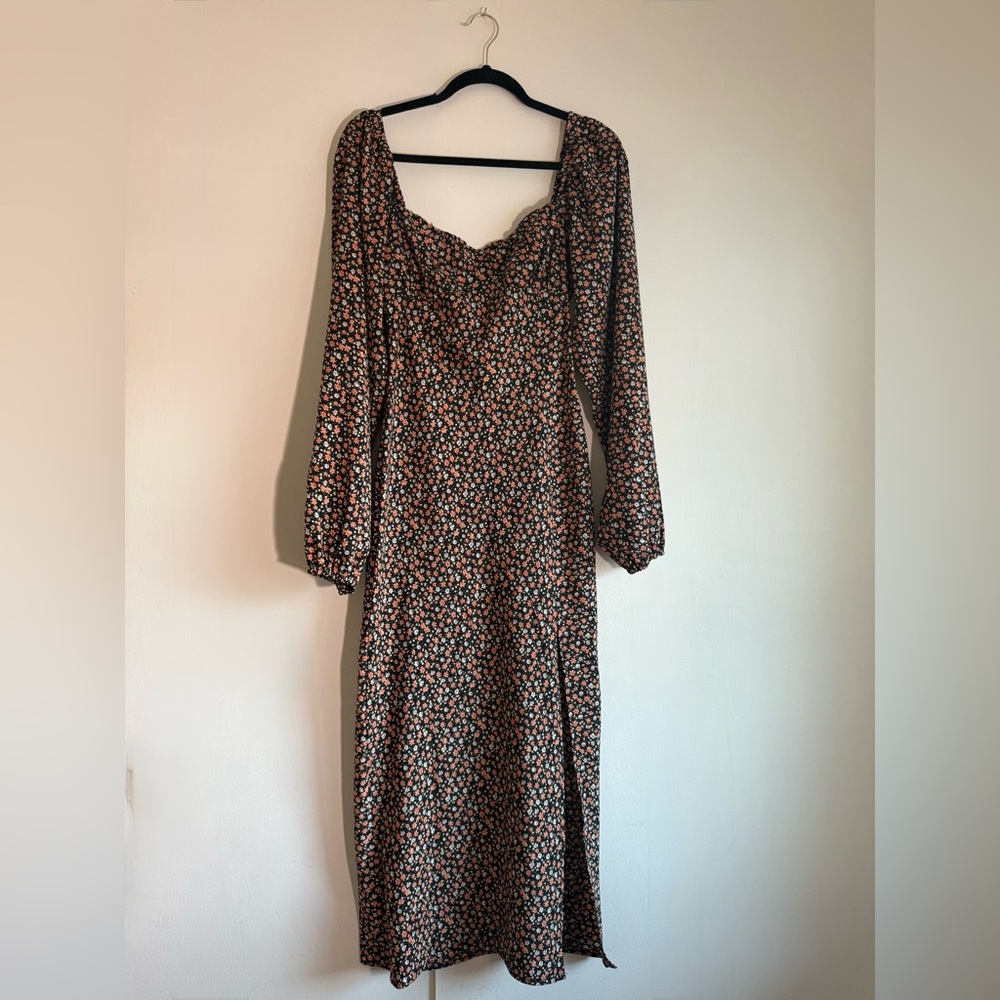 emory park Black Floral Long Sleeve Midi Dress